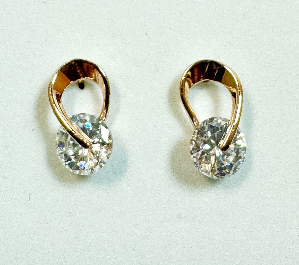 Rose Gold Tone CZ Post Earrings Oval Cubic Zirconia Studs 5/8 x 3/8 Inch E294